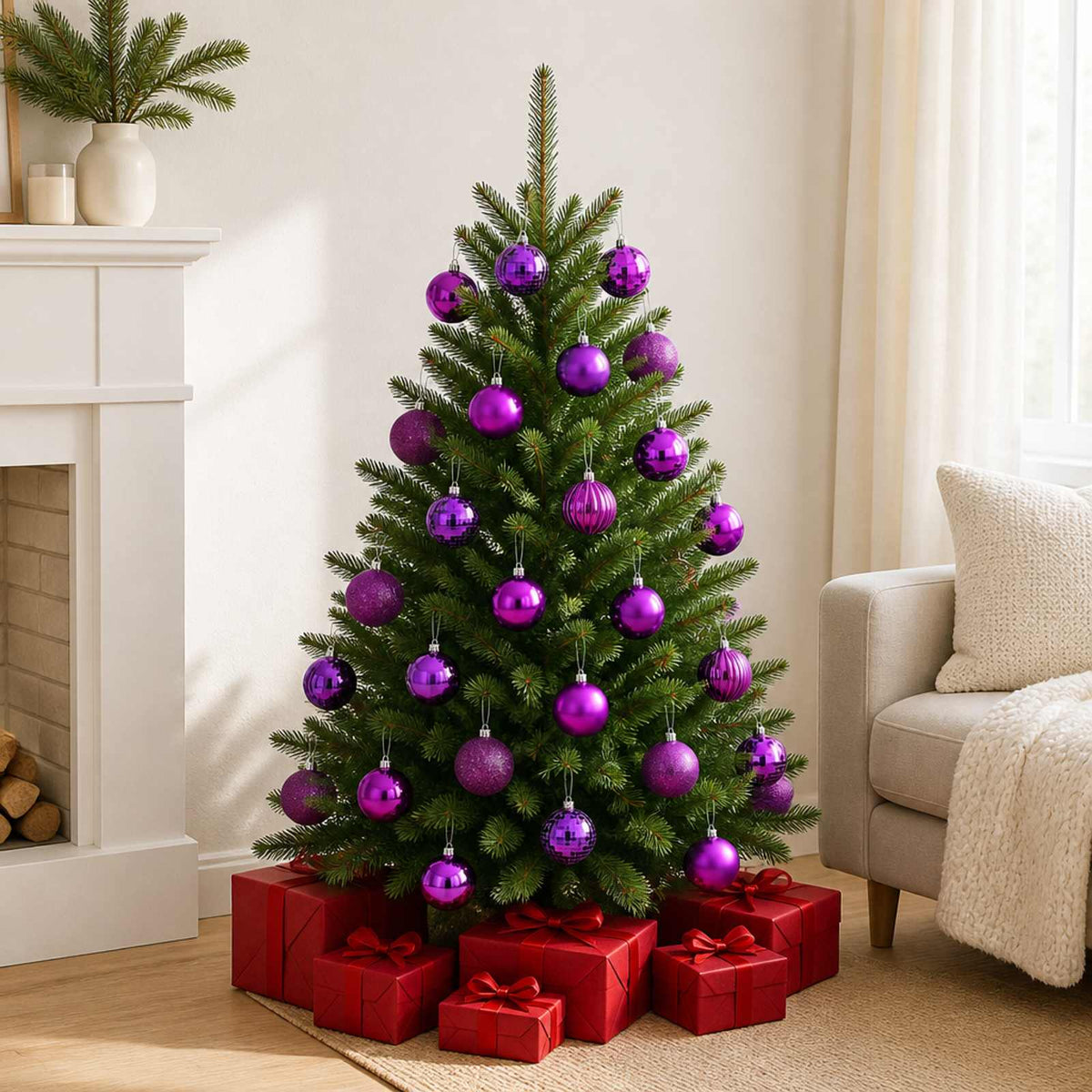 Christmas Ball Set 50 pcs Dia. 8 cm Polystyrene Black–White Lilac