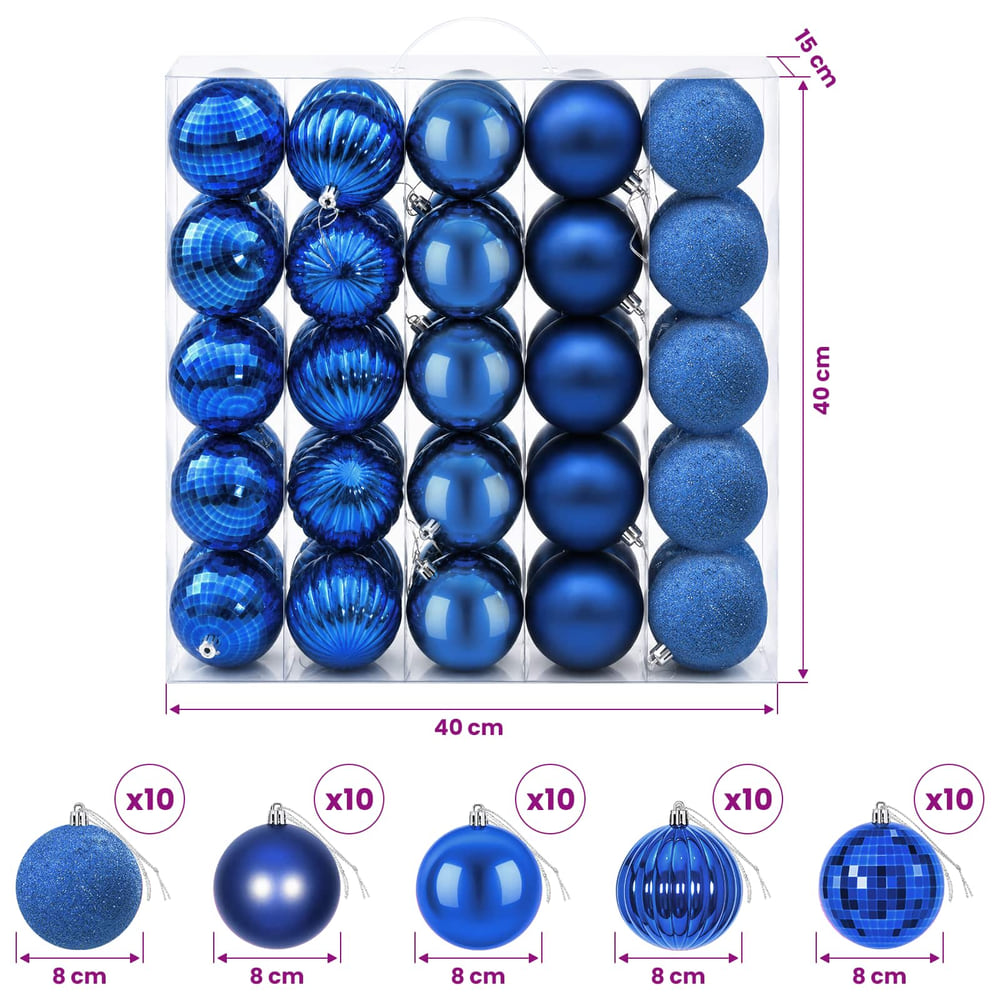vidaXL Christmas Ball Set 50 pcs Blue 8 cm Polystyrene 6