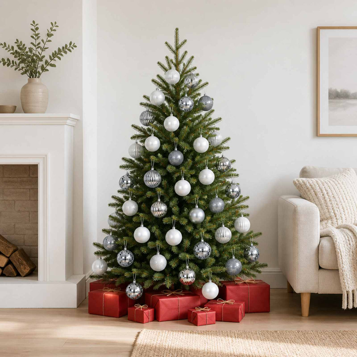 vidaXL Christmas Ball Set 50 pcs White and Grey 8 cm Polystyrene 1