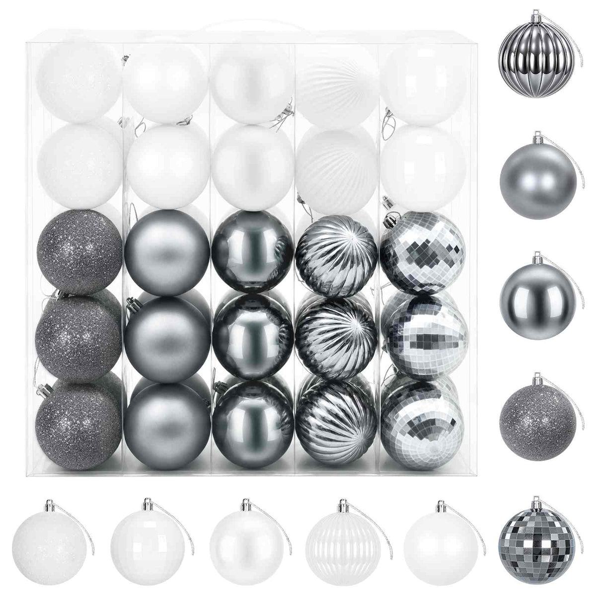 vidaXL Christmas Ball Set 50 pcs White and Grey 8 cm Polystyrene 2