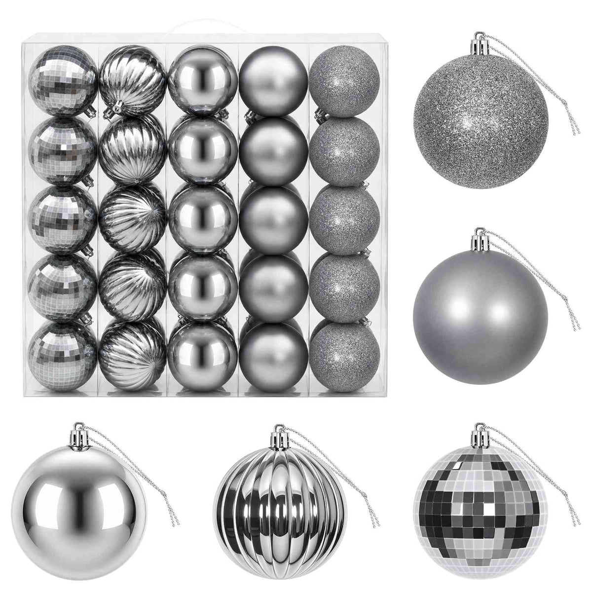 Christmas Ball Set 50 pcs Dia. 8 cm Polystyrene Black–White Grey