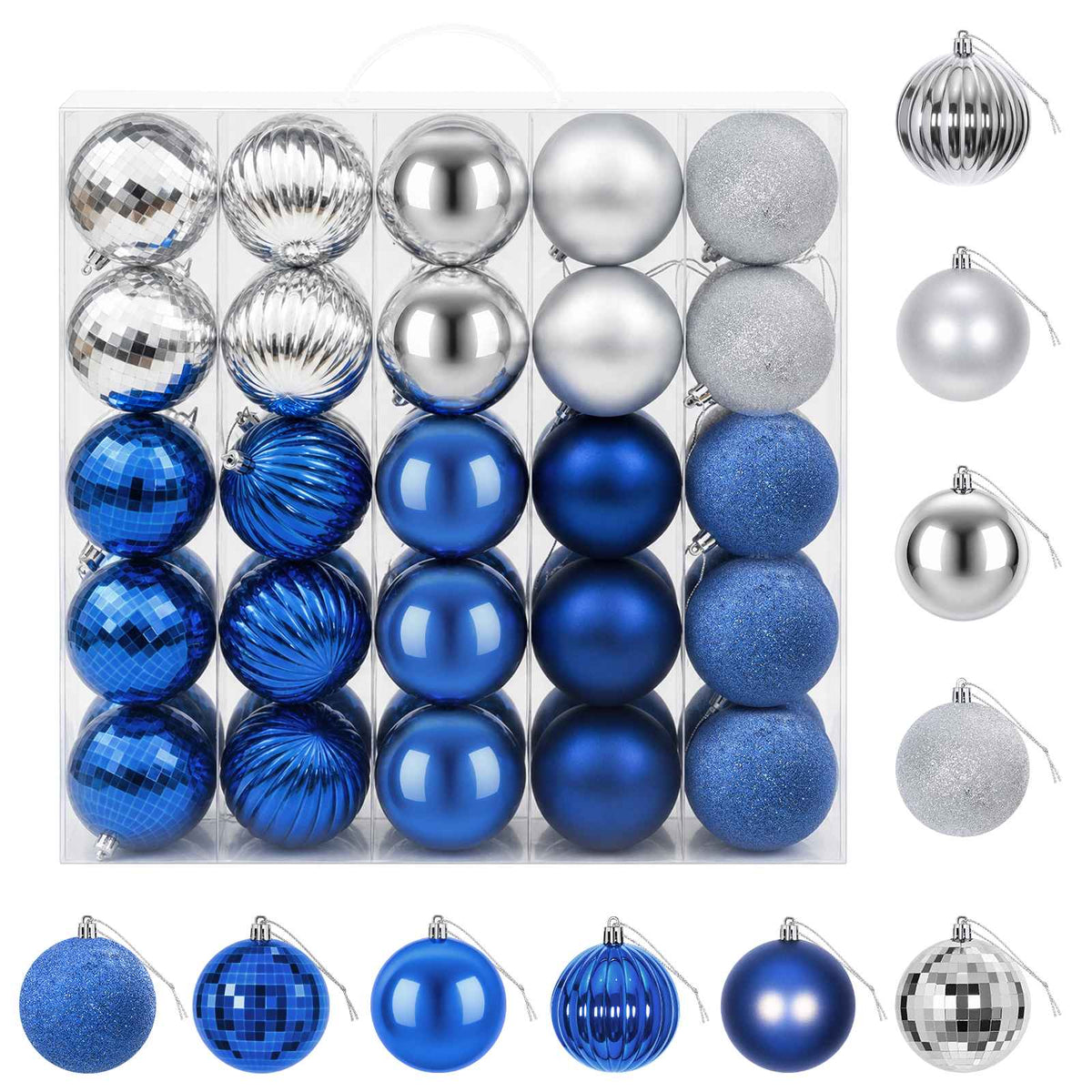 Christmas Ball Set 50 pcs Dia. 8 cm Polystyrene Black–White Blue and silver