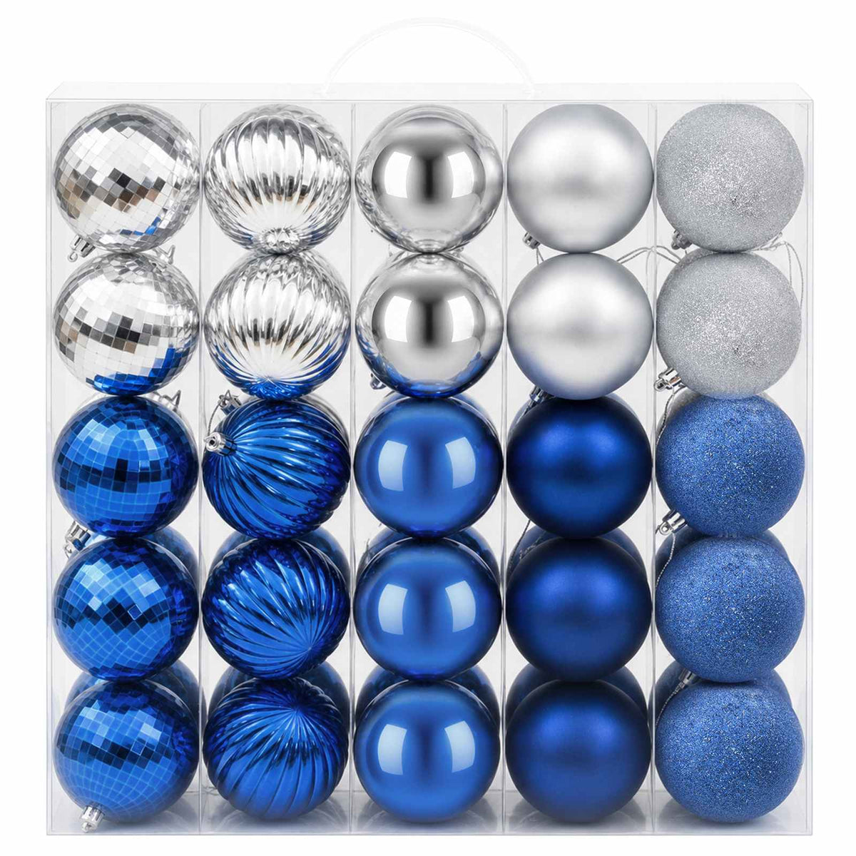Christmas Ball Set 50 pcs Dia. 8 cm Polystyrene Black–White Blue and silver