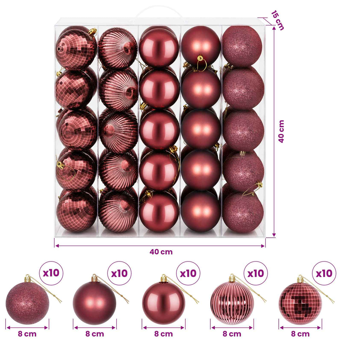 vidaXL Christmas Ball Set 50 pcs Wine Red 8 cm Polystyrene 6