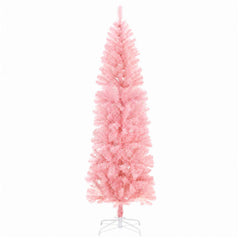 vidaXL Artificial Slim Christmas Tree 180 cm PVC and Steel Pink 3