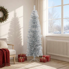 vidaXL Artificial Slim Christmas Tree 180 cm PVC and Steel Silver 1