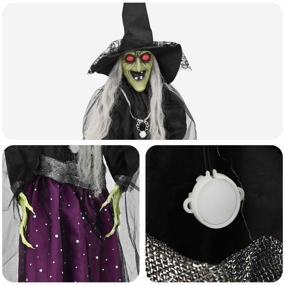 vidaXL Halloween Hanging Witch SPOOKA Purple 30 x 133 cm 6