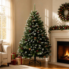 Artificial Christmas Tree Green with Bauble 180 cm 300 LEDs Green with Frosted Tips Ø 90 x 180 cm without LED