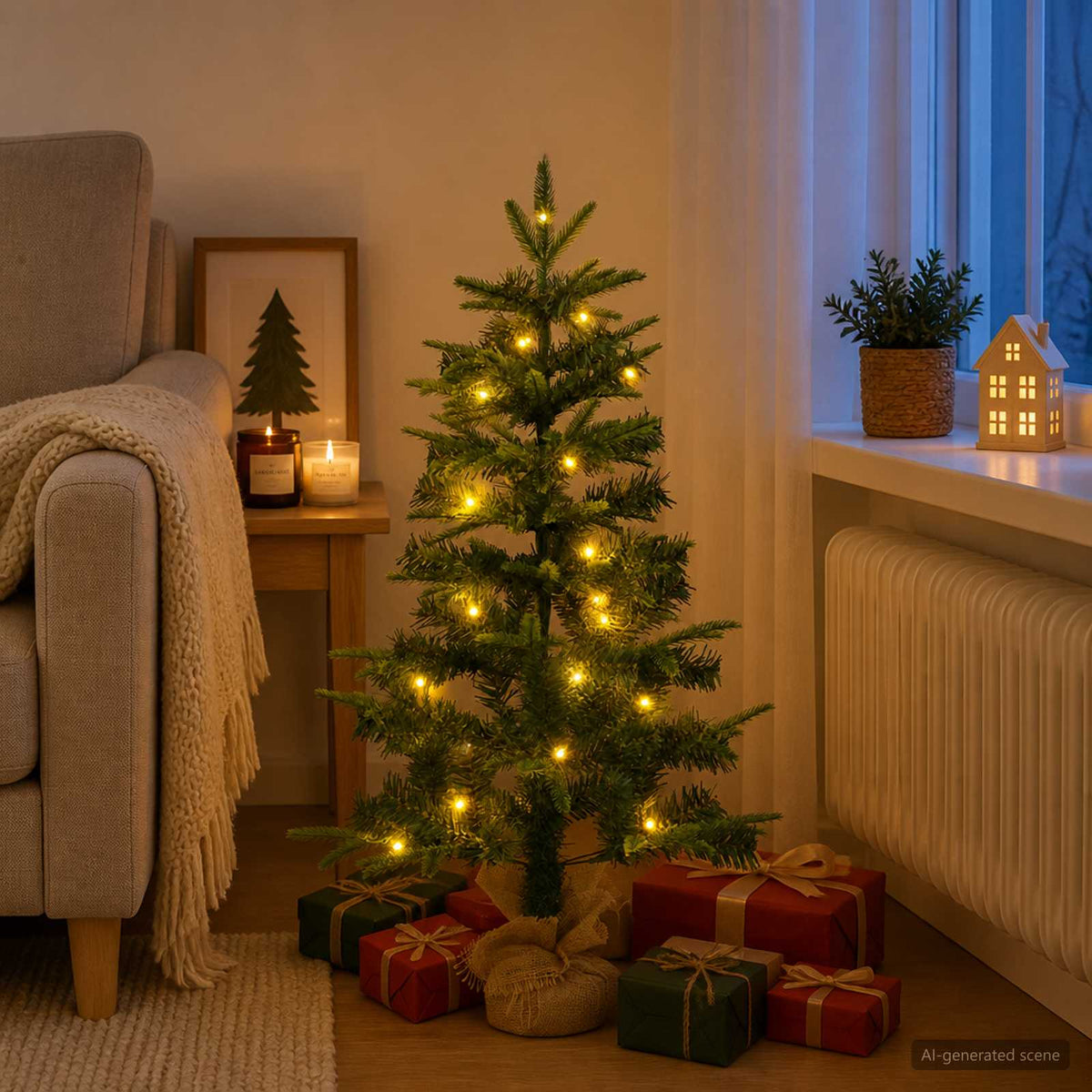 Mini Christmas Tree 90 cm 50 LEDs Warm White PVC in Green, image 3