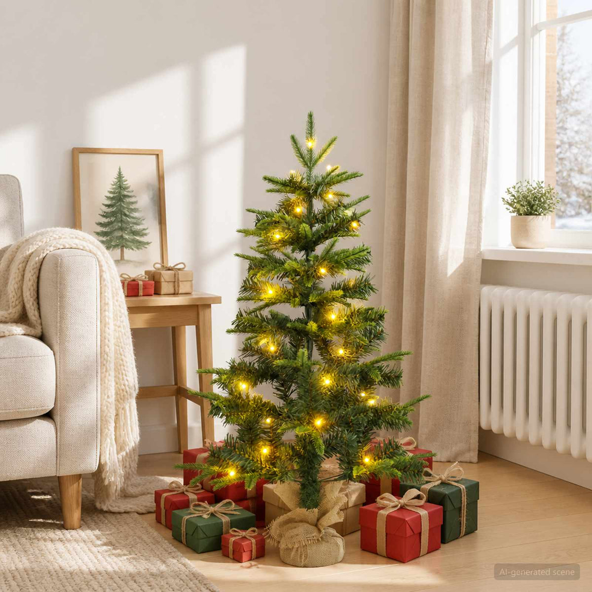 Mini Christmas Tree 90 cm 50 LEDs Warm White PVC in Green