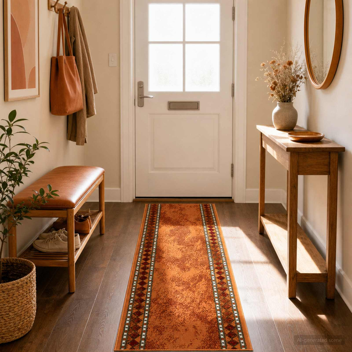 Runner Rug FLORNES Woven 67 x 300 cm PP 7 mm Orange diamonds