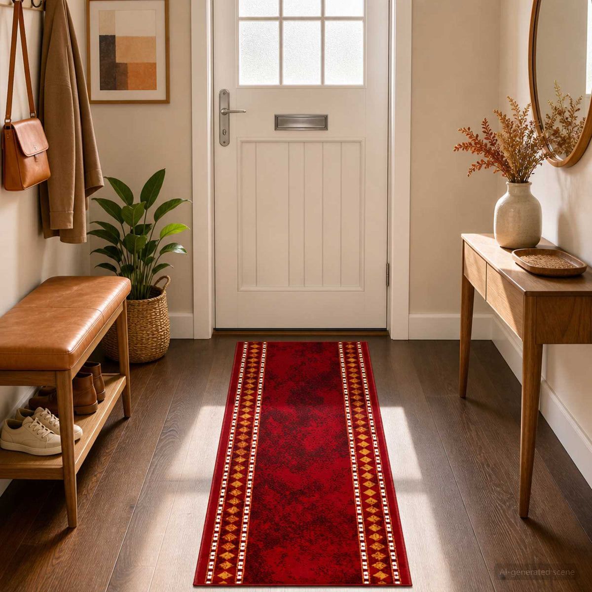 Runner Rug FLORNES Woven 67 x 300 cm PP 7 mm Red diamonds