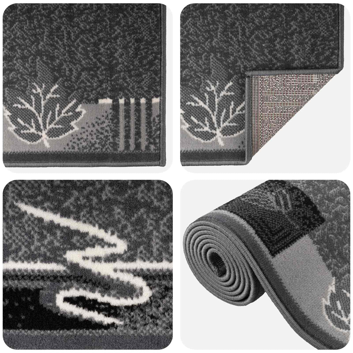 vidaXL Runner Rug FLORNES Woven Grey Leaves 67 x 200 cm PP 7 mm 3