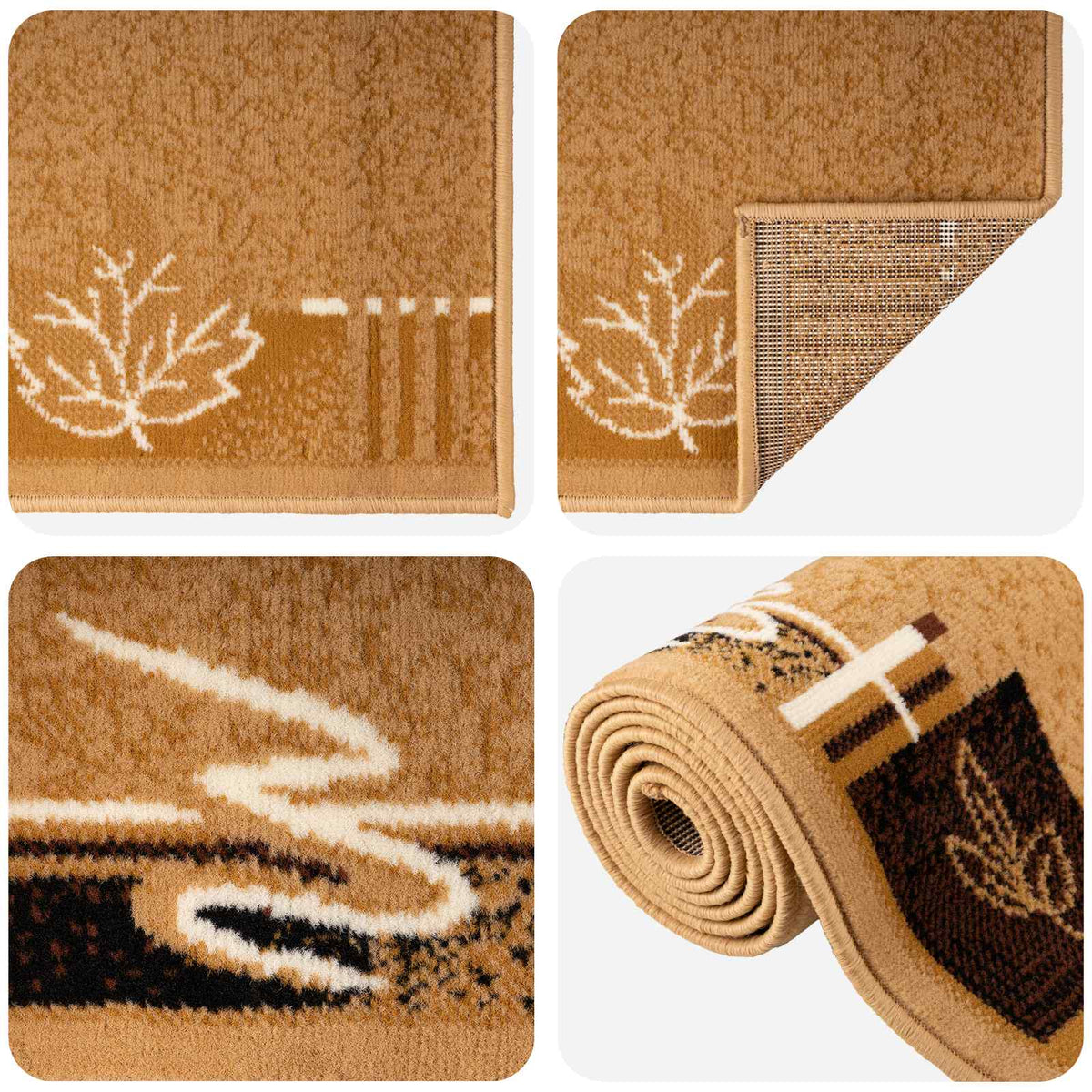 vidaXL Runner Rug FLORNES Woven Ochre Leaves 67 x 200 cm PP 7 mm 3