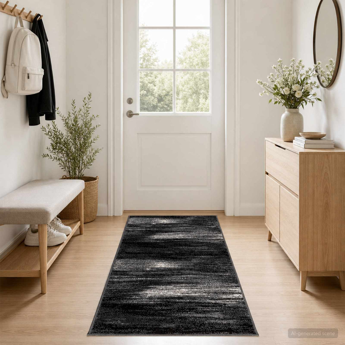 Runner Rug FLORNES Woven 67 x 300 cm PP 7 mm Black brushes