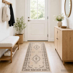 Runner Rug FLORNES Woven Ecru Pattern PP 7 mm