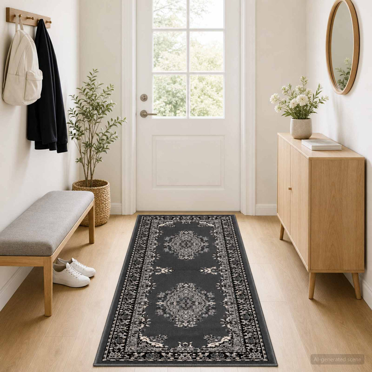 Runner Rug FLORNES Woven Grey Pattern PP 7 mm