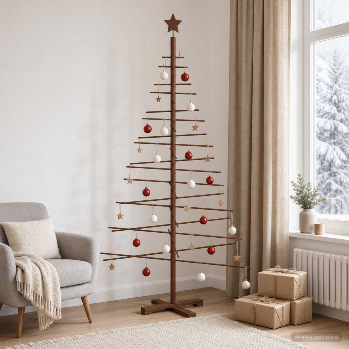 Wooden Christmas Tree KOTKA Bamboo and Solid Pine Wood Dark brown 180 cm