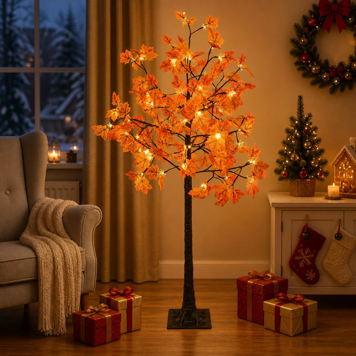 vidaXL LED Maple Christmas Tree Brown 150 cm Plastic 96 LEDs 3