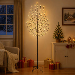 LED Christmas Tree Black Steel 100 LEDs 210 cm Warm white