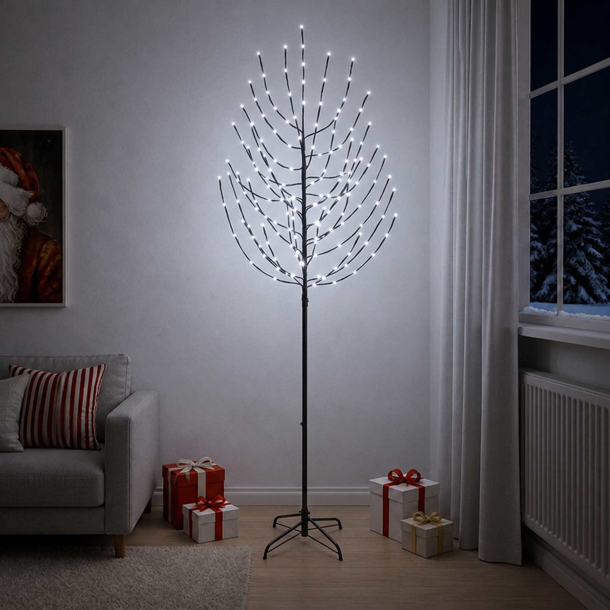 LED Christmas Tree Black Steel 100 LEDs 210 cm Cold white