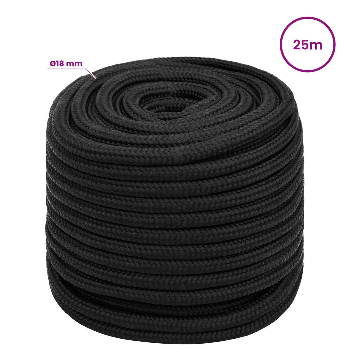 vidaXL Multipurpose Utility Rope 18 mm 25 m Black PP 1995 kg Max Load 6
