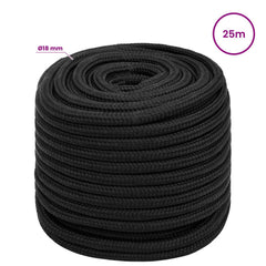 vidaXL Multipurpose Utility Rope 18 mm 25 m Black PP 1995 kg Max Load 6