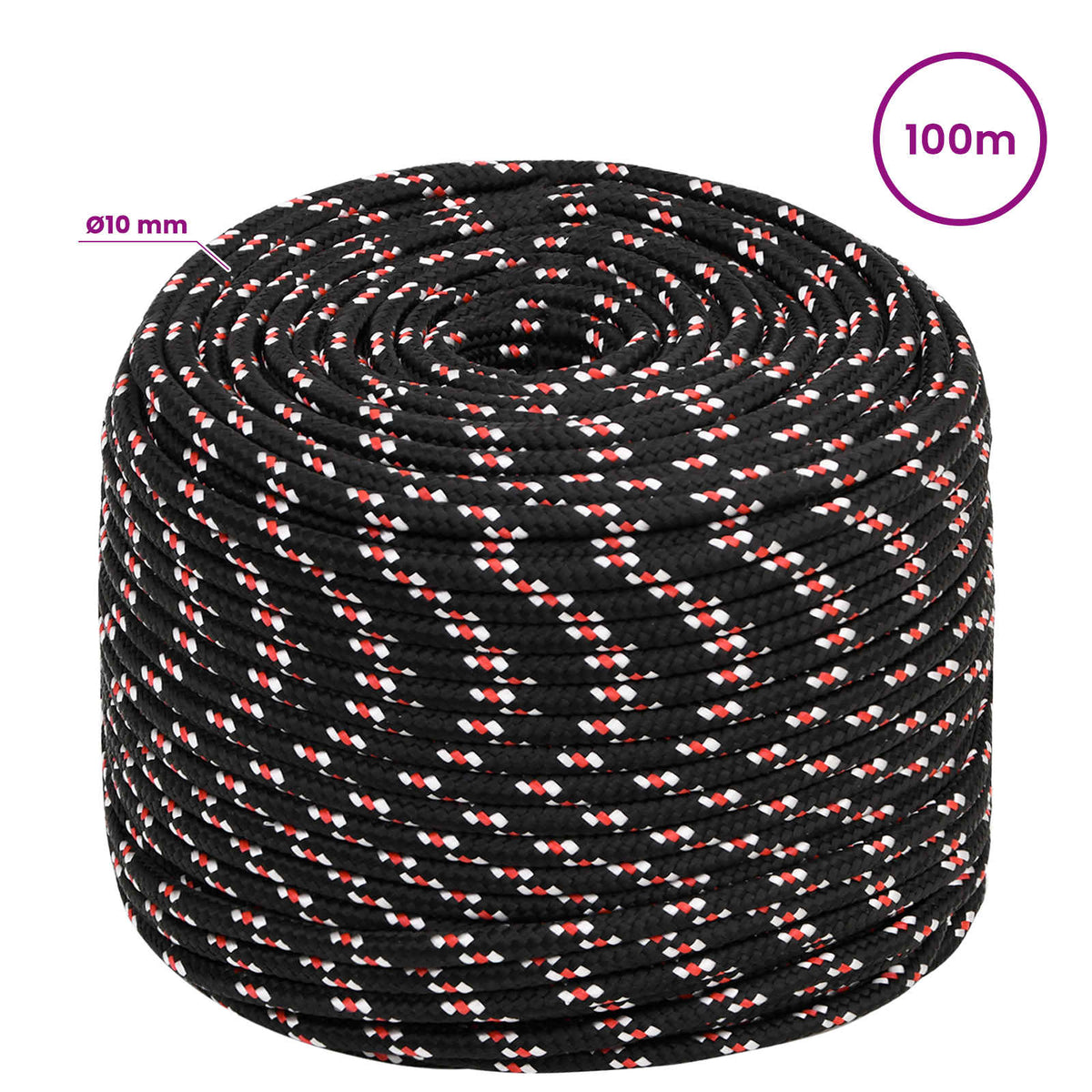 vidaXL Multipurpose Utility Rope 10 mm 100 m Black and Red PP 6