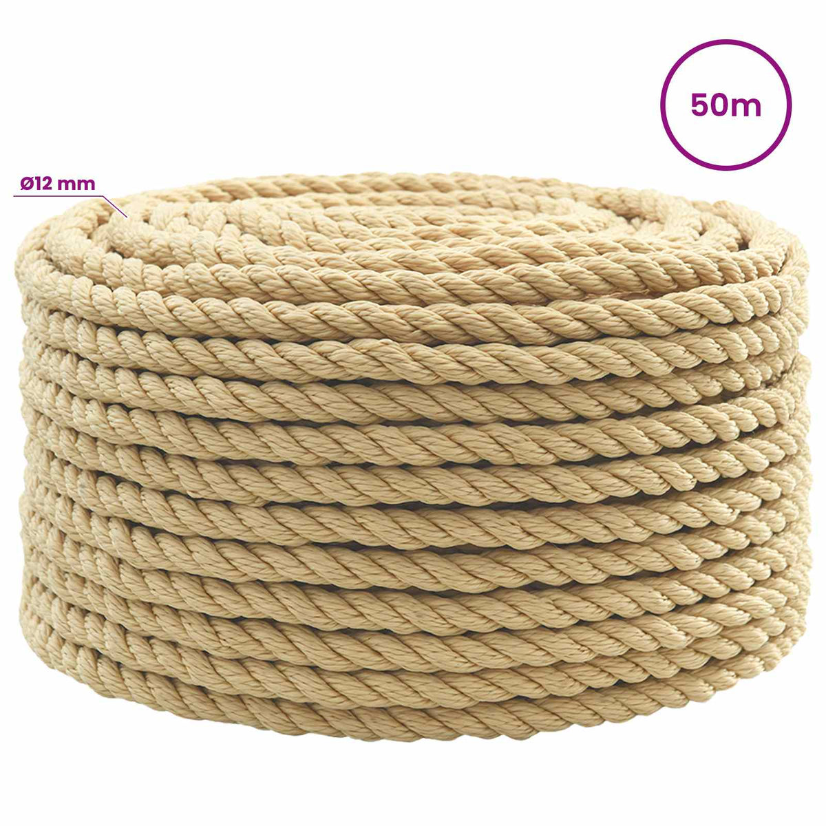 Multipurpose Utility Rope 12 mm 50 m Natural PP 930 kg Max Load, image 5