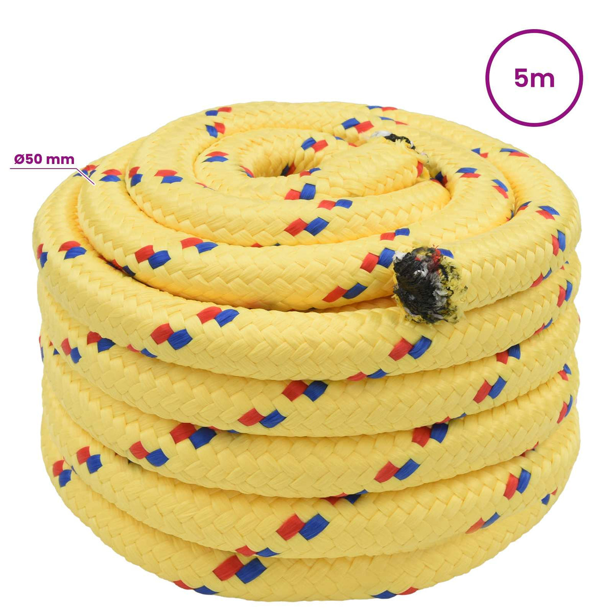 vidaXL Multipurpose Utility Rope 50 mm 5 m Yellow PP 15000 kg Max Load 5