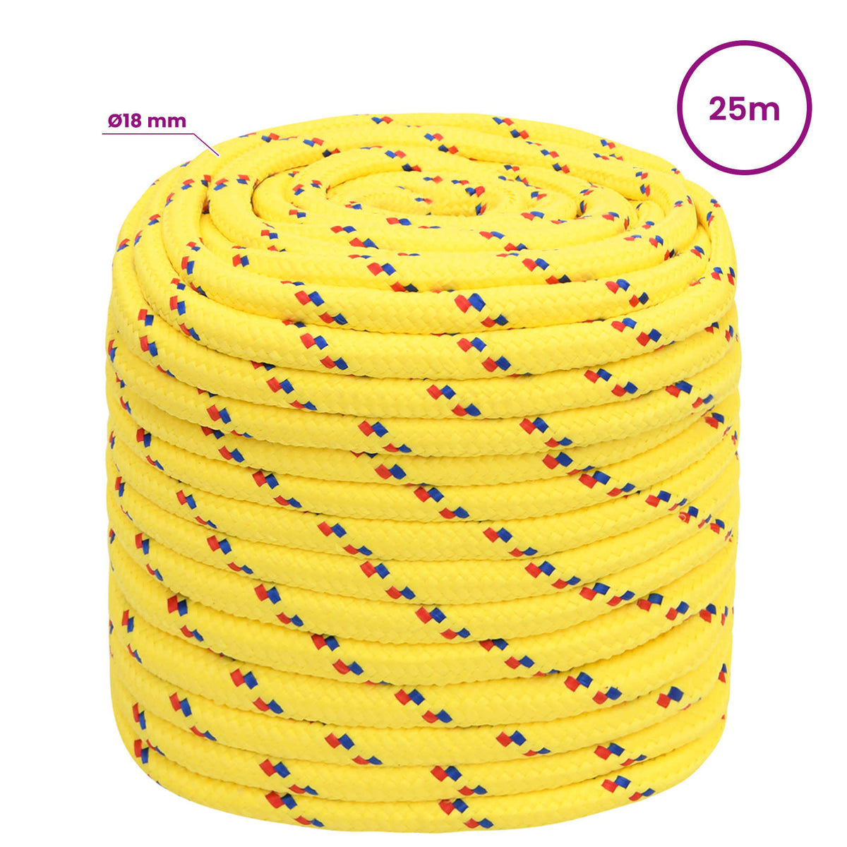 Multipurpose Utility Rope 18 mm 25 m Yellow PP 1995 kg Max Load, image 6