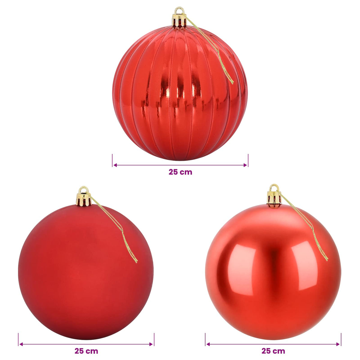 vidaXL Christmas Ball Set XXL 3 pcs Red Dia. 25 cm Plastic 5