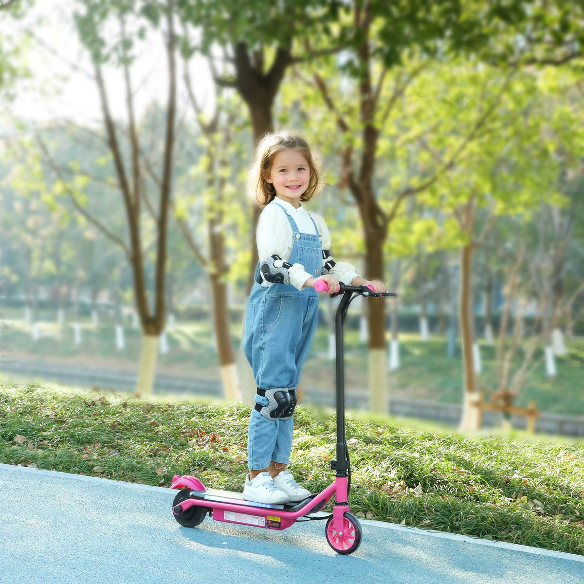 AIYAPLAY Electric Scooter for Kids Aged 6-14 Years, with Colourful Lights, Pink