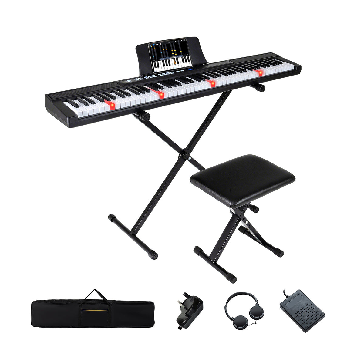 88-Key Electric Piano Keyboard Digital Piano with Adjustable Stand and Stool-Black