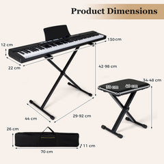 88-Key Electric Piano Keyboard Digital Piano with Adjustable Stand and Stool-Black