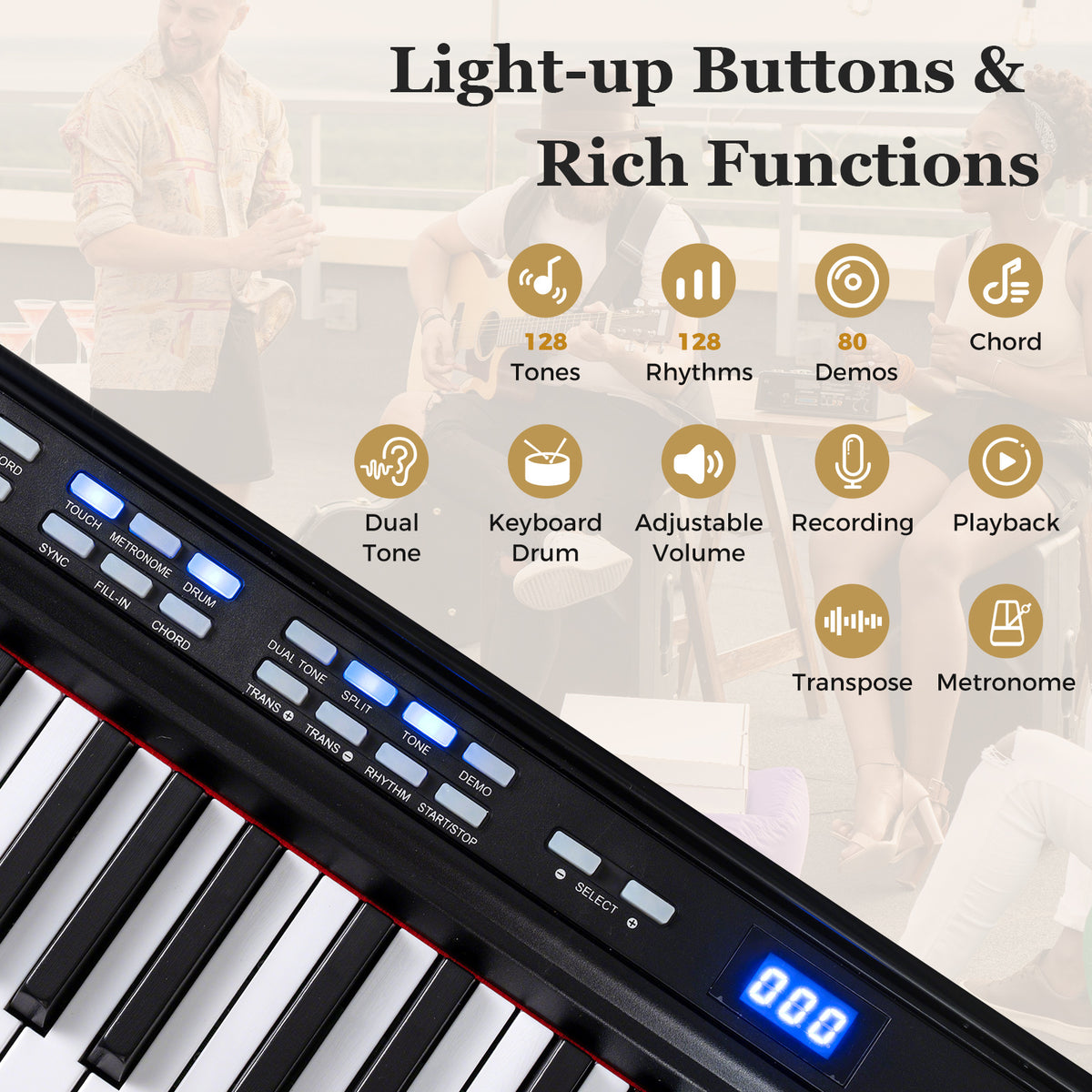 88-Key Electric Piano Keyboard Digital Piano with Adjustable Stand and Stool-Black