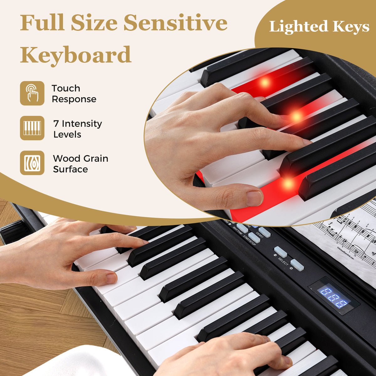 88-Key Electric Piano Keyboard Digital Piano with Adjustable Stand and Stool-Black