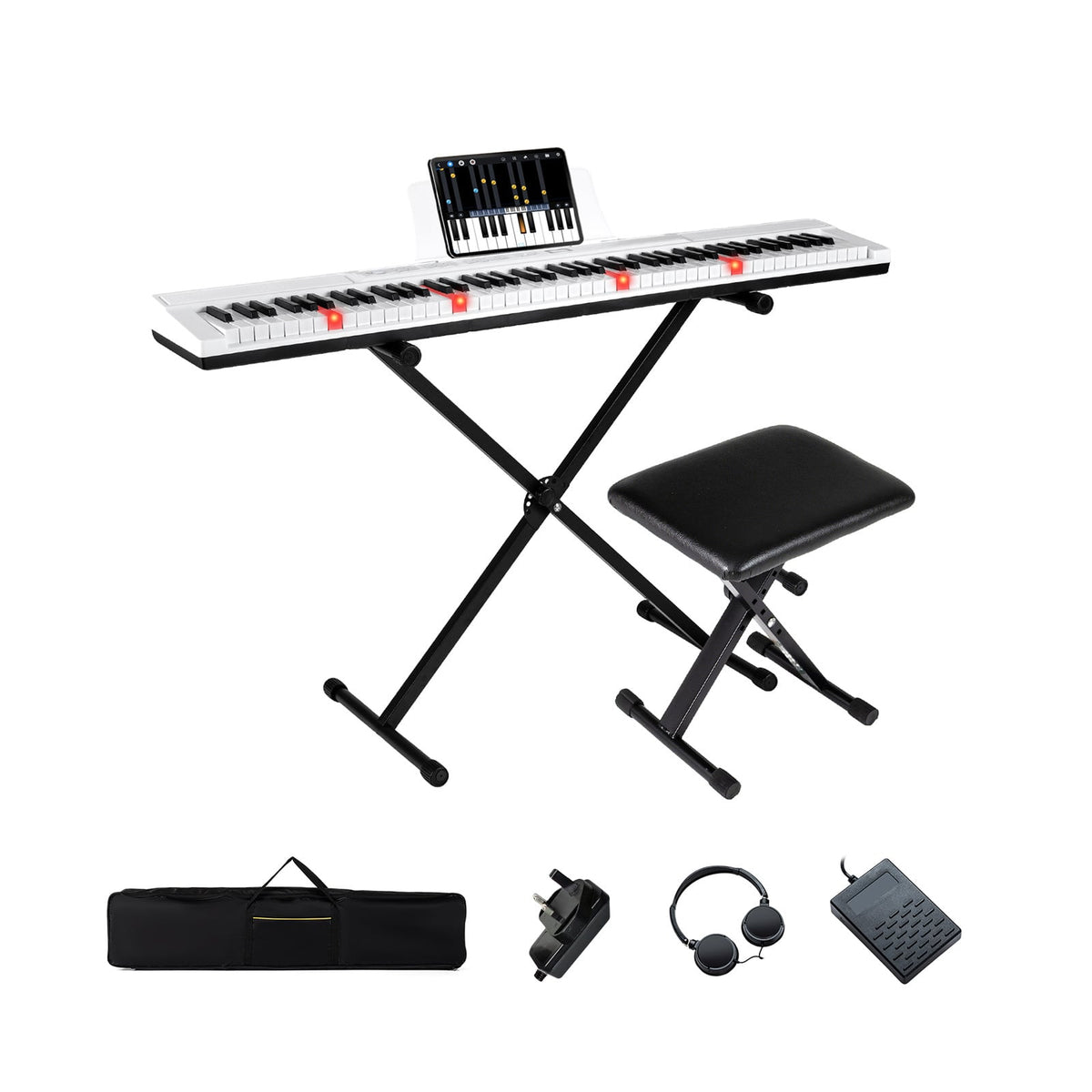 88-Key Electric Piano Keyboard Digital Piano with Adjustable Stand and Stool-White