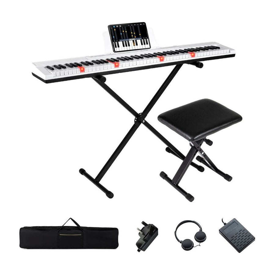 88-Key Electric Piano Keyboard Digital Piano with Adjustable Stand and Stool-White
