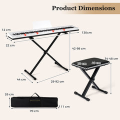 88-Key Electric Piano Keyboard Digital Piano with Adjustable Stand and Stool-White