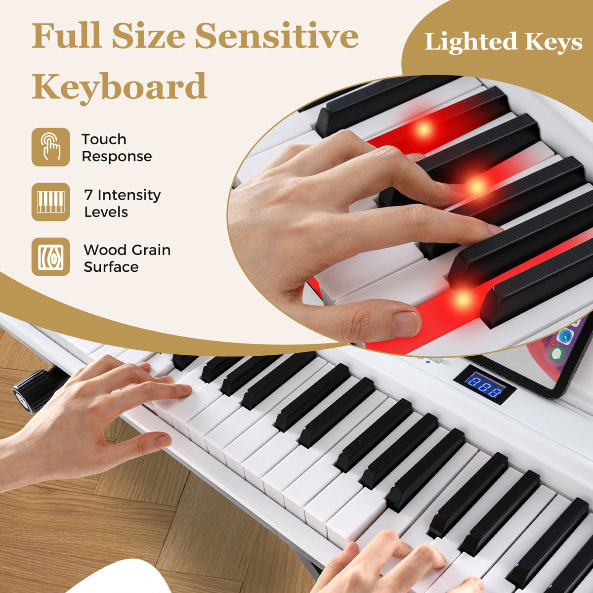 88-Key Electric Piano Keyboard Digital Piano with Adjustable Stand and Stool-White