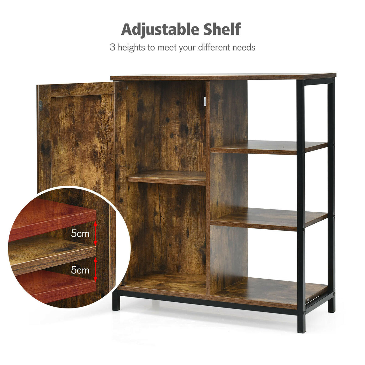 Industrial Styled Freestanding Storage Cupboard with 3 Side Shelves
