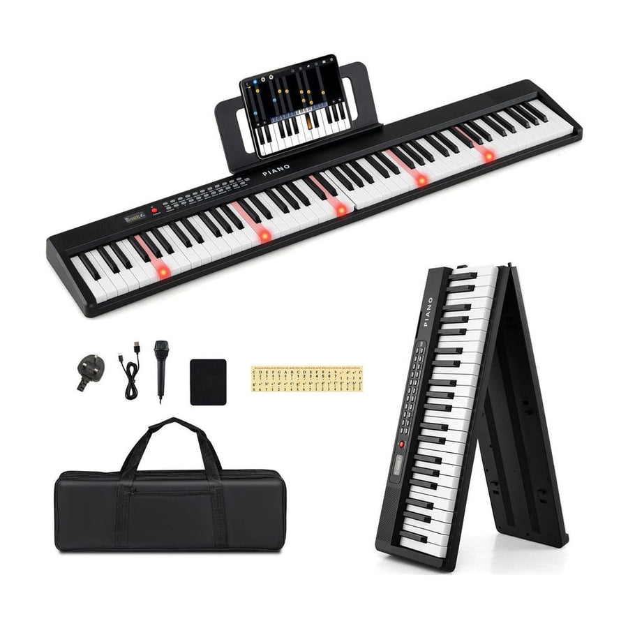 88 Key Foldable Piano Keyboard with MIDI Wireless Connection and Microphone-Black