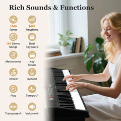 88 Key Foldable Piano Keyboard with MIDI Wireless Connection and Microphone-Black