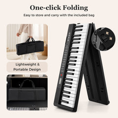88 Key Foldable Piano Keyboard with MIDI Wireless Connection and Microphone-Black
