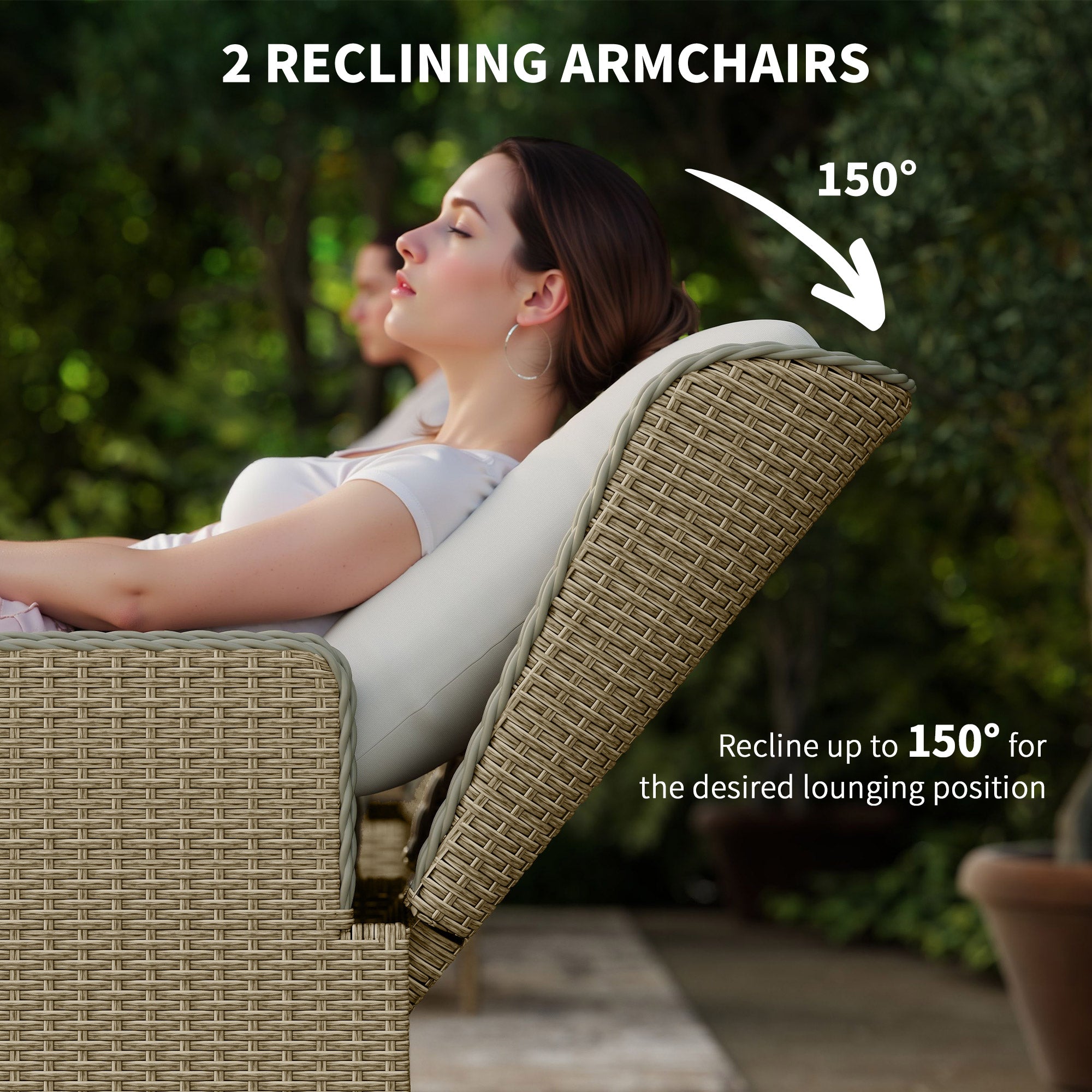 Outsunny Five-Piece Reclining Rattan Chair Set - Light Grey