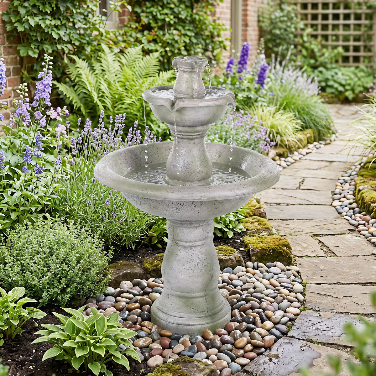 89 CM Large Waterfall Fountain Outside for Patio Lawn Yard Decoration