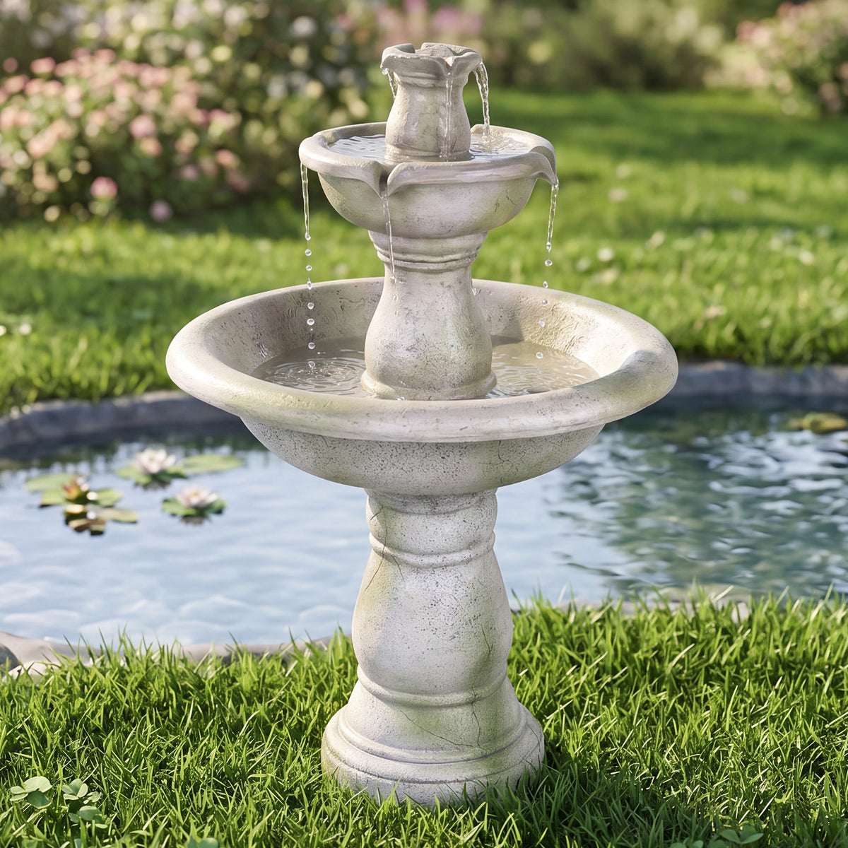 89 CM Large Waterfall Fountain Outside for Patio Lawn Yard Decoration