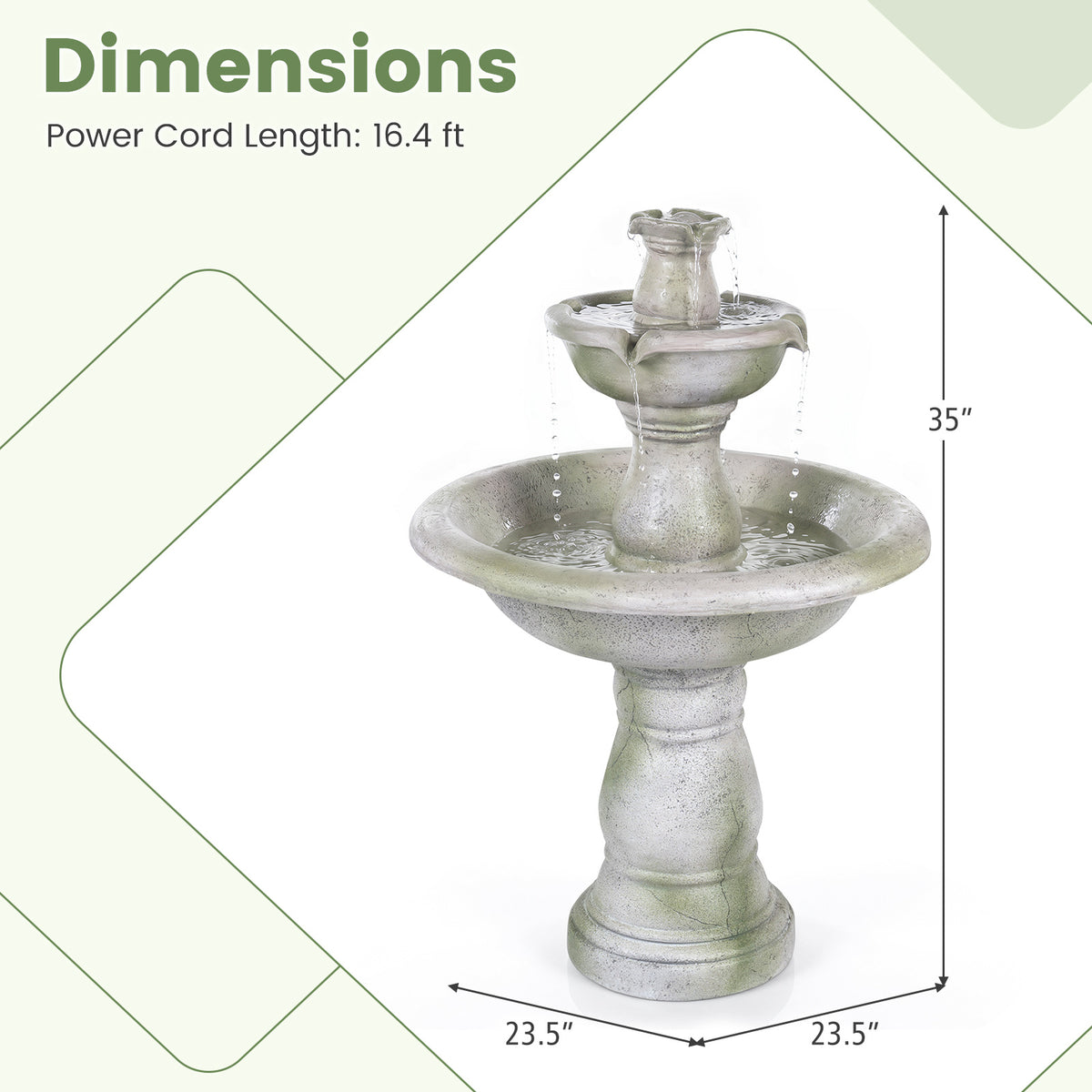89 CM Large Waterfall Fountain Outside for Patio Lawn Yard Decoration