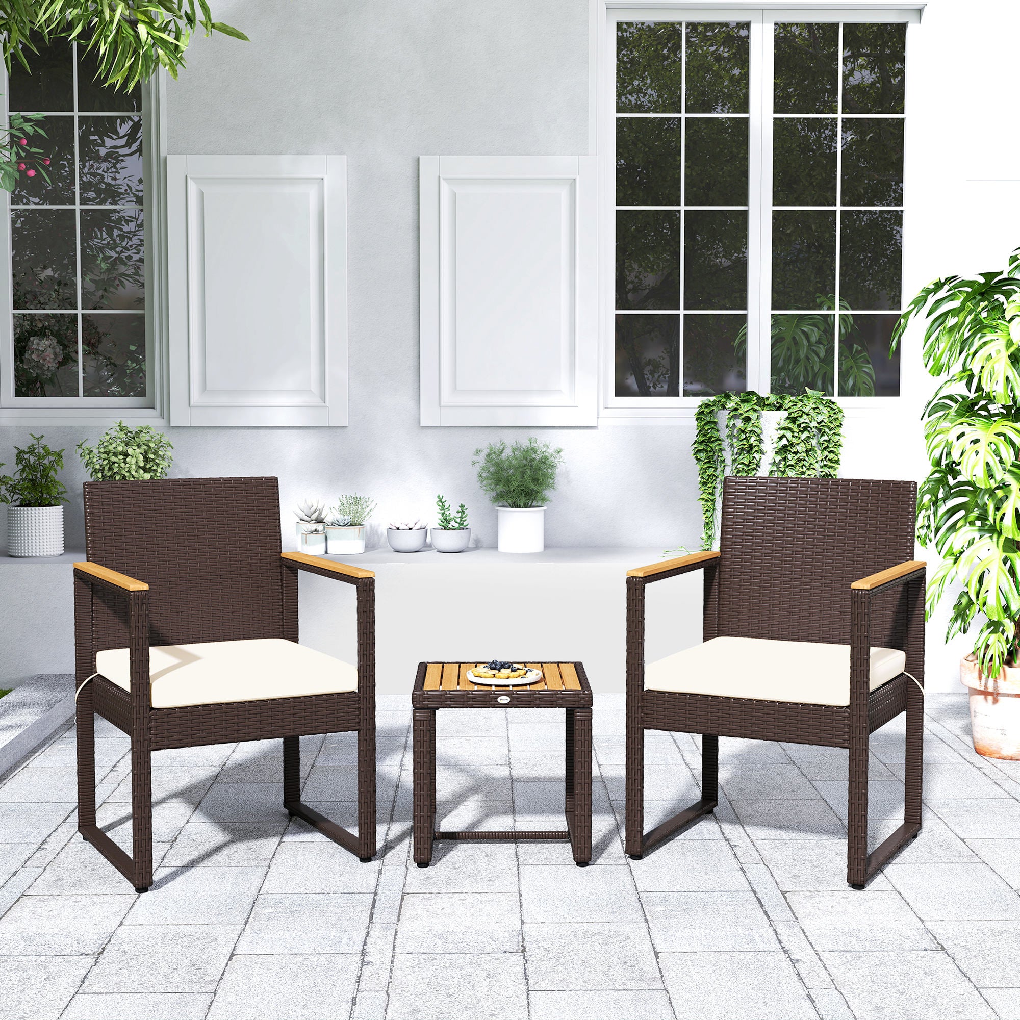 Outsunny Three-Piece Rattan Chair Set - White